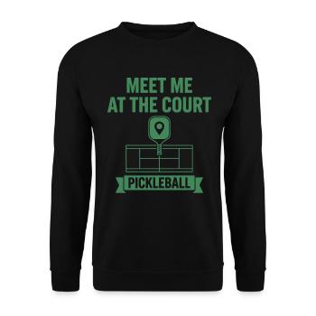 Pickleball Meet Me At The Court-Witzbold - Unisex Pullover - Schwarz - Vorne - Alina (178cm) & Michal (187cm)