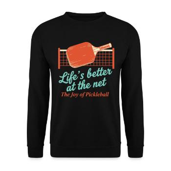 Pickleball Lifes Better At The Net Joy Of - Unisex Sweatshirt - black - Front - Alina (178cm) & Michal (187cm)
