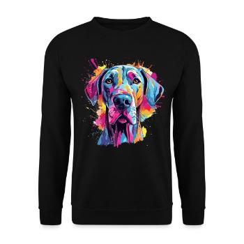 Bunter Dogge Splash Art Hund - Unisex Pullover - Schwarz - Vorne - Alina (178cm) & Michal (187cm)