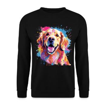 Golden Retriever Hund Spritzkunst bunt - Unisex Pullover - Schwarz - Vorne - Alina (178cm) & Michal (187cm)