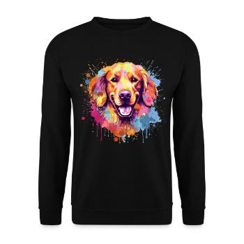 Hund Golden Retriever Bunte Spritzkunst - Unisex Pullover - Schwarz - Vorne - Alina (178cm) & Michal (187cm)
