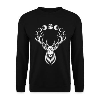 Deer Moon Phases Shirt Nature Mysticism - Unisex Sweatshirt - black - Front - Alina (178cm) & Michal (187cm)