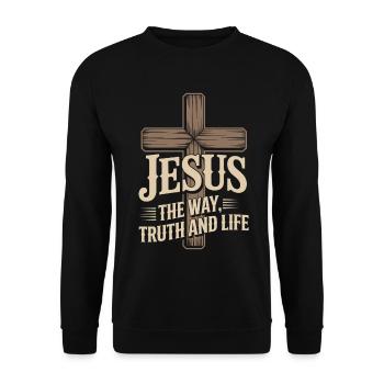 Jesus Der Weg, Wahrheit Und Leben - Unisex Pullover - Schwarz - Vorne - Alina (178cm) & Michal (187cm)