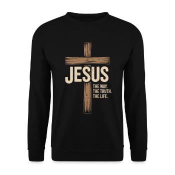 Jesus Der Weg Die Wahrheit Das Leben Christlich - Unisex Pullover - Schwarz - Vorne - Alina (178cm) & Michal (187cm)