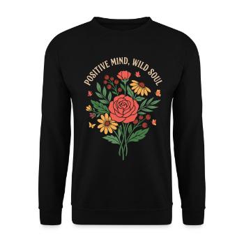 Positive Mind Wild Soul Blumendesign - Unisex Pullover - Schwarz - Vorne - Alina (178cm) & Michal (187cm)