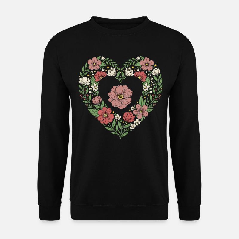 Floral Heart Botanical Bloom Design - Unisex Sweatshirt - black
