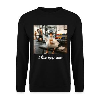 Ich wohne jetzt hier Goose Gym Workout - Unisex Pullover - Schwarz - Vorne - Alina (178cm) & Michal (187cm)