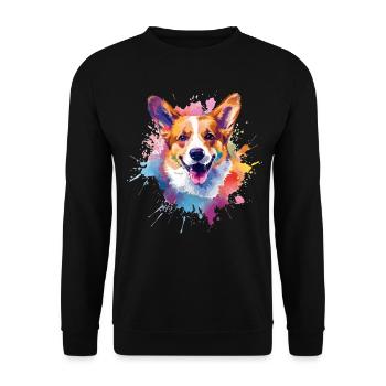 Splash art coloré Pembroke Welsh Corgi Dog - Sweat-shirt Unisexe - noir - Devant - Alina (178cm) & Michal (187cm)