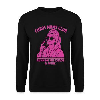 Chaos Moms Club Wine Shirt Funny Mom - Unisex Pullover - Schwarz - Vorne - Alina (178cm) & Michal (187cm)