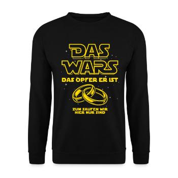 JGA Das Wars. Das Opfer er ist - Bier saufen - Unisex Pullover - Schwarz - Vorne - Alina (178cm) & Michal (187cm)