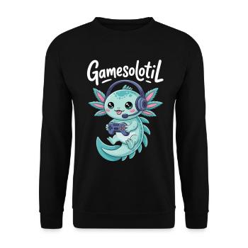 Axolotl Gamer Shirt Cute Gaming - Gamer Gift - Unisex Sweatshirt - black - Front - Alina (178cm) & Michal (187cm)