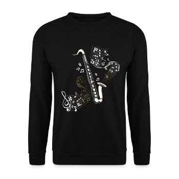 Illustration de roulement de notes au saxophone clarinette basse - Sweat-shirt Unisexe - noir - Devant - Alina (178cm) & Michal (187cm)