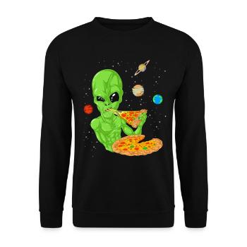 Alien Pizza Space Shirt - Unisex Sweatshirt - black - Front - Alina (178cm) & Michal (187cm)