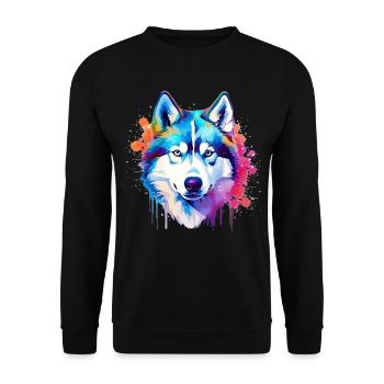 Colorful Husky Dog Splash Art - Unisex Sweatshirt - black - Front - Alina (178cm) & Michal (187cm)