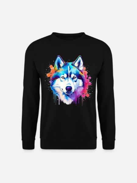 Bunte Husky-Hunde-Splash-Art - Unisex Pullover - Schwarz
