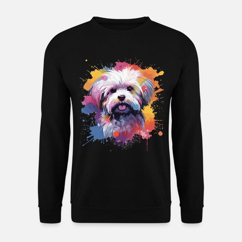 Malteser Hund Spritzkunst Bunt - Unisex Pullover - Schwarz