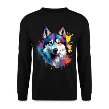 Art coloré éclaboussé de Husky de chien - Sweat-shirt Unisexe - noir - Devant - Alina (178cm) & Michal (187cm)