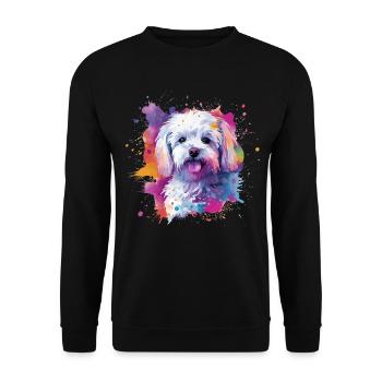 Maltesische bunte Hunde-Splash-Kunst - Unisex Pullover - Schwarz - Vorne - Alina (178cm) & Michal (187cm)