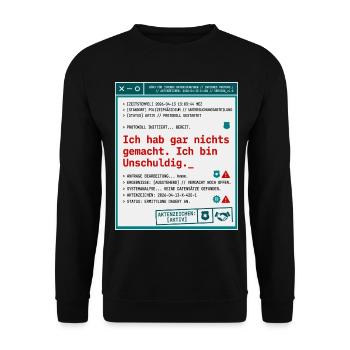 Polizei Protokoll Akte Unschuldig - Unisex Pullover - Schwarz - Vorne - Alina (178cm) & Michal (187cm)
