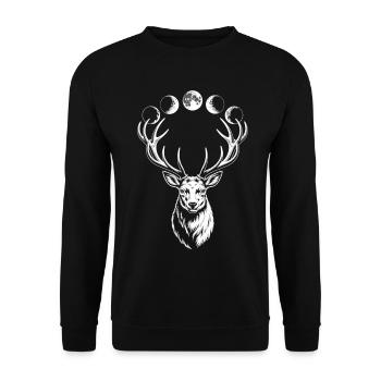 Hirsch Geweih Mond Shirt Spirit - Unisex Pullover - Schwarz - Vorne - Alina (178cm) & Michal (187cm)