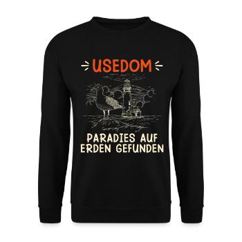 USEDOM PARADIES AUF ERDEN GEFUNDEN Lustig - Unisex Pullover - Schwarz - Vorne - Alina (178cm) & Michal (187cm)