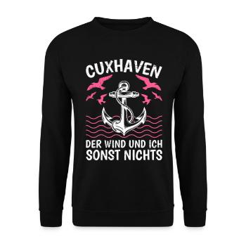 CUXHAVEN DER WIND UND ICH SONST NICHTS Lustig - Unisex Pullover - Schwarz - Vorne - Alina (178cm) & Michal (187cm)