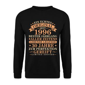 Echtes Original seit 1996 – 30. Geburtstag - Unisex Pullover - Schwarz - Vorne - Alina (178cm) & Michal (187cm)