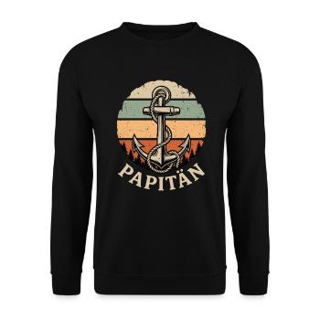 Papitän Shirt Papa Anker Geschenk Vatertag Retro - Unisex Pullover - Schwarz - Vorne - Alina (178cm) & Michal (187cm)