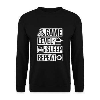 Game Level Sleep Repeat – Gamer Everyday Life - Unisex Sweatshirt - black - Front - Alina (178cm) & Michal (187cm)