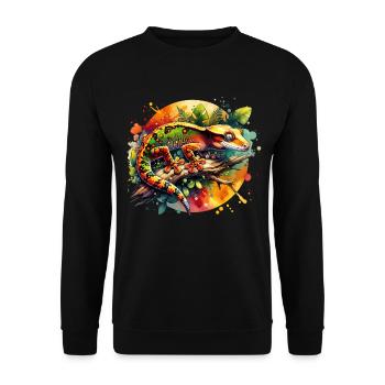 Kronengecko Geschenk - Unisex Pullover - Schwarz - Vorne - Alina (178cm) & Michal (187cm)