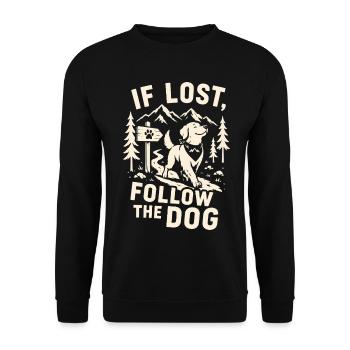 Wenn verloren, folgen Sie dem Outdoor-Design des Hundes - Unisex Pullover - Schwarz - Vorne - Alina (178cm) & Michal (187cm)