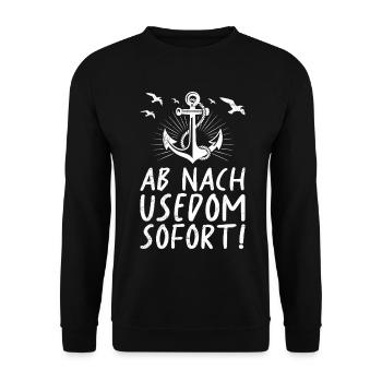 Urlaub auf Usedom AB NACH USEDOM SOFORT! Lustig - Unisex Pullover - Schwarz - Vorne - Alina (178cm) & Michal (187cm)