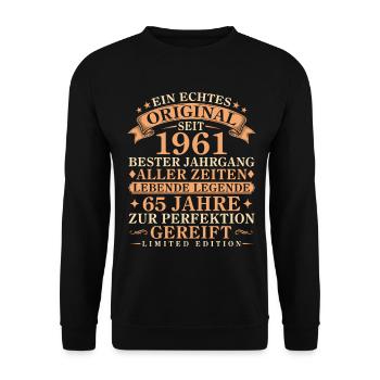 Echtes Original seit 1961 – 65. Geburtstag - Unisex Pullover - Schwarz - Vorne - Alina (178cm) & Michal (187cm)