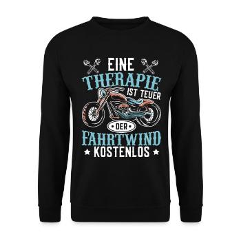 Eine Therapie ist teuer, der Fahrwind kostenlos - Unisex Pullover - Schwarz - Vorne - Alina (178cm) & Michal (187cm)