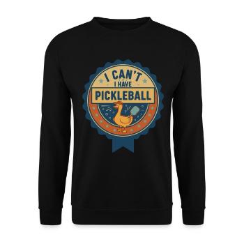 Pickleball, ich kann nicht, ich habe lustigen Spieler, Gurkenball. - Unisex Pullover - Schwarz - Vorne - Alina (178cm) & Michal (187cm)
