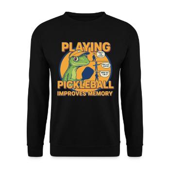 Pickleball-Spielen verbessert das Gedächtnis Lustiger Spieler - Unisex Pullover - Schwarz - Vorne - Alina (178cm) & Michal (187cm)