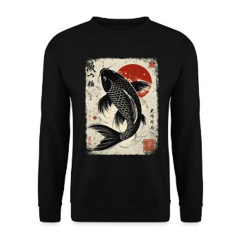 Koi-Karpfen Japanische Kunst Zen-Symbol - Unisex Pullover - Schwarz - Vorne - Alina (178cm) & Michal (187cm)