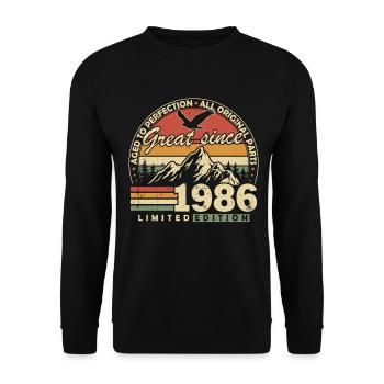 Cadeau d’anniversaire vintage original de 1986 - Sweat-shirt Unisexe - noir - Devant - Alina (178cm) & Michal (187cm)