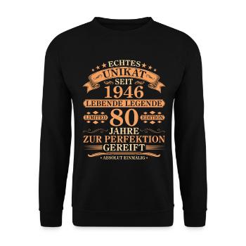 Unikat seit 1946 Jahrgang – 80. Geburtstag - Unisex Pullover - Schwarz - Vorne - Alina (178cm) & Michal (187cm)