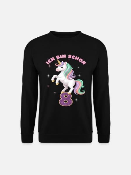8. Geburtstag Einhorn Mädchen Ich bin schon 8 - Unisex Pullover - Schwarz