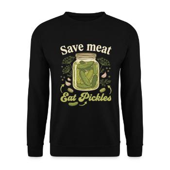 Save Meat Eat Pickles Vegan Lustig Spruch - Unisex Pullover - Schwarz - Vorne - Alina (178cm) & Michal (187cm)
