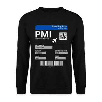 Mallorca Flugticket Design Boarding Pass Shirt  - Unisex Pullover - Schwarz - Vorne - Alina (178cm) & Michal (187cm)