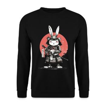 Samurai Rabbit in Armor with Katana - Unisex Sweatshirt - black - Front - Alina (178cm) & Michal (187cm)