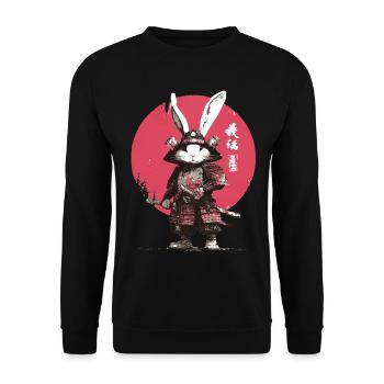 Bunny Samurai in Armor - Unisex Sweatshirt - black - Front - Alina (178cm) & Michal (187cm)