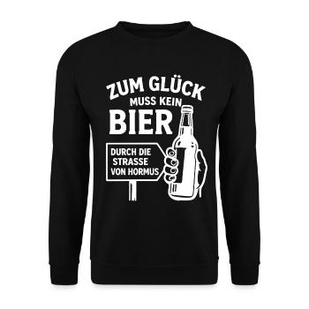 Bier Spruch Bierflasche  Strasse von Hormus - Unisex Pullover - Schwarz - Vorne - Alina (178cm) & Michal (187cm)