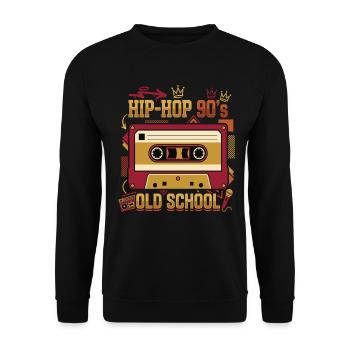 Hip Hop 90er Oldschool Kassette Retro - Unisex Pullover - Schwarz - Vorne - Alina (178cm) & Michal (187cm)