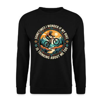 Mountain Bike Saying Adventure Bike - Unisex Sweatshirt - black - Front - Alina (178cm) & Michal (187cm)