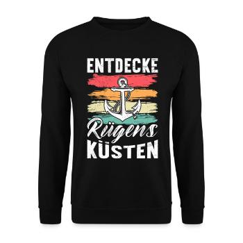 Insel Rügen ENTDECKE RÜGENS KÜSTEN Retro Lustig - Unisex Pullover - Schwarz - Vorne - Alina (178cm) & Michal (187cm)