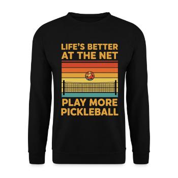 Pickleball lebt besser im Netz und spielt mehr Liebe - Unisex Pullover - Schwarz - Vorne - Alina (178cm) & Michal (187cm)