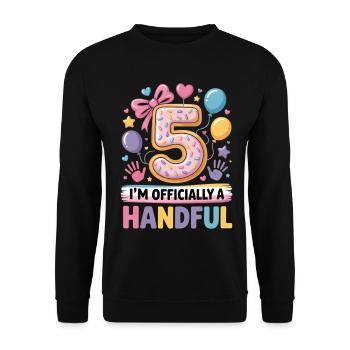 5. Geburtstag Handvoll Spaß - Unisex Pullover - Schwarz - Vorne - Alina (178cm) & Michal (187cm)